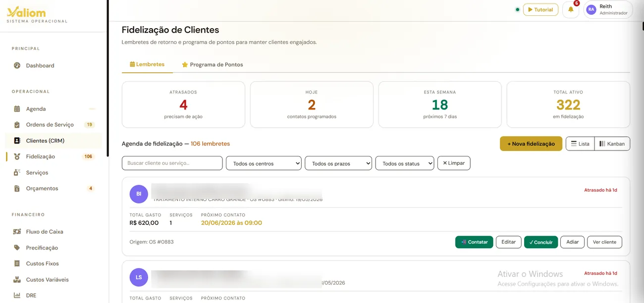 Lembretes de fidelização e retorno de clientes