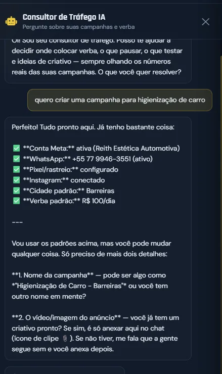 Conversa real com o Consultor de Tráfego IA